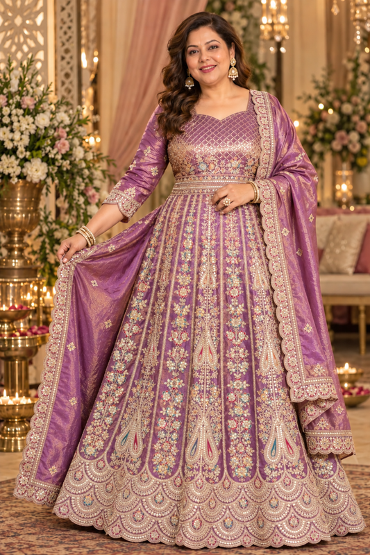 Rivaya Lavender Tissue Zari Embroidered Dress