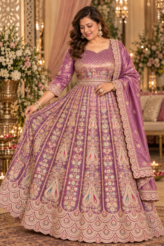 Rivaya Lavender Tissue Zari Embroidered Dress