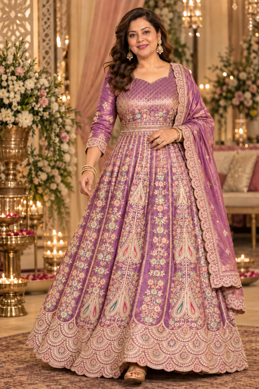 Rivaya Lavender Tissue Zari Embroidered Dress