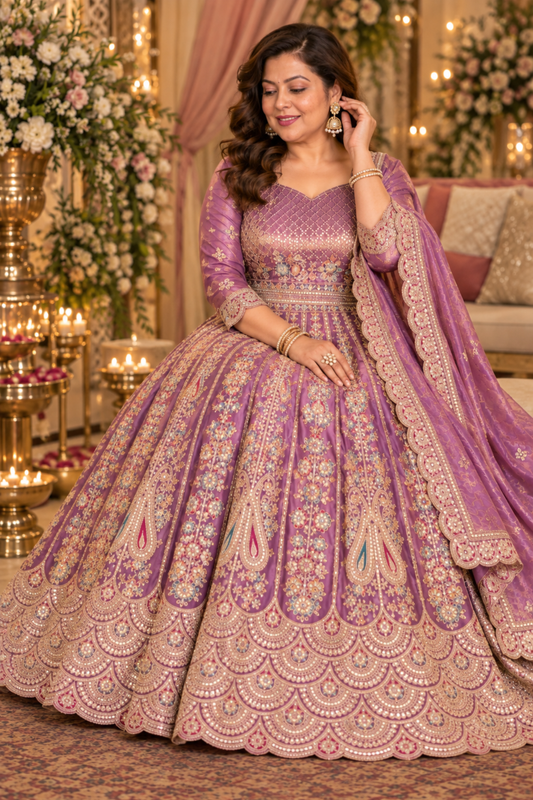 Rivaya Lavender Tissue Zari Embroidered Dress