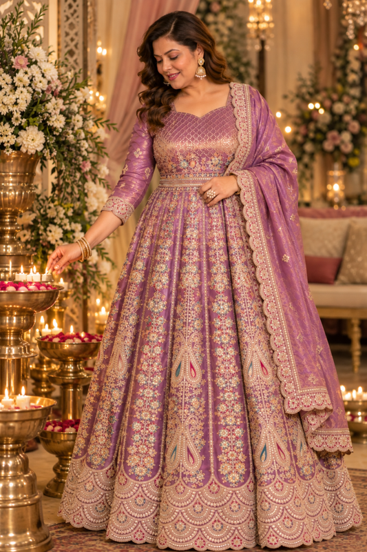 Rivaya Lavender Tissue Zari Embroidered Dress
