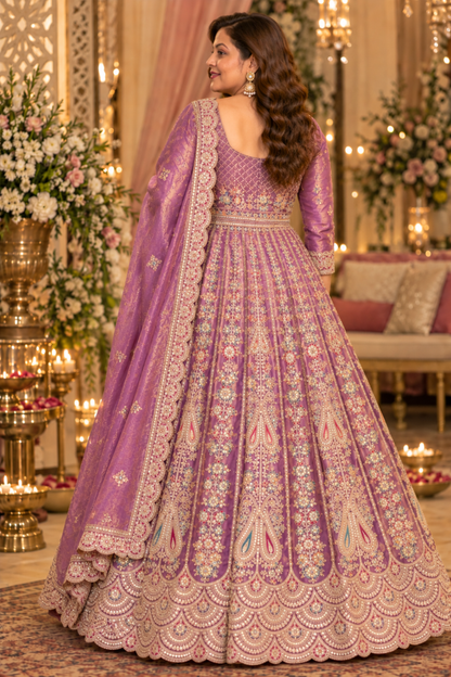 Rivaya Lavender Tissue Zari Embroidered Dress