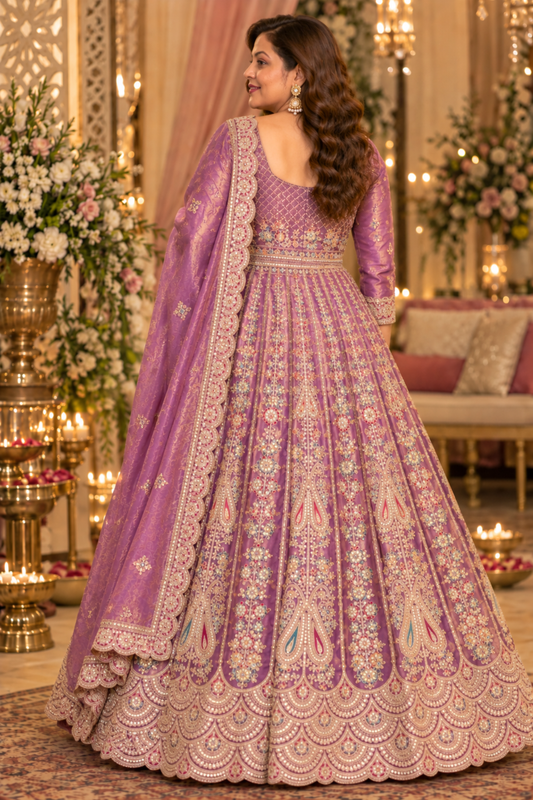 Rivaya Lavender Tissue Zari Embroidered Dress