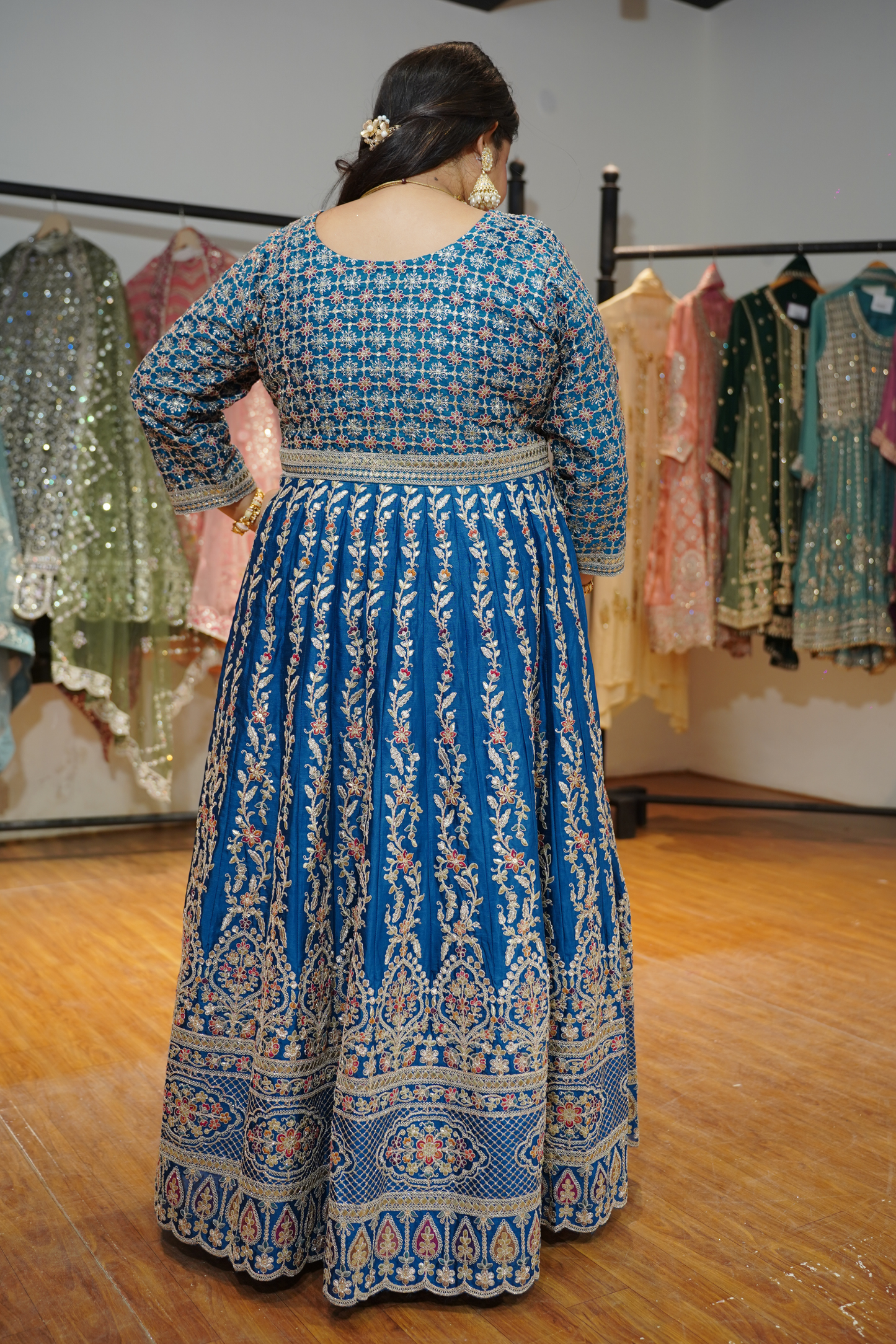 Riyana Navy Embroidered Dress With Dupatta