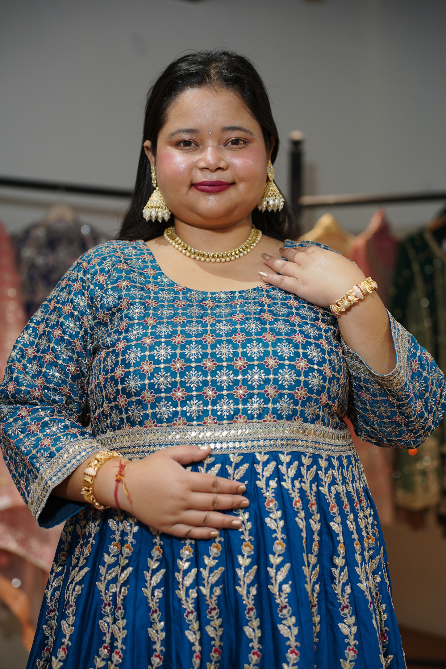 Riyana Navy Embroidered Dress With Dupatta