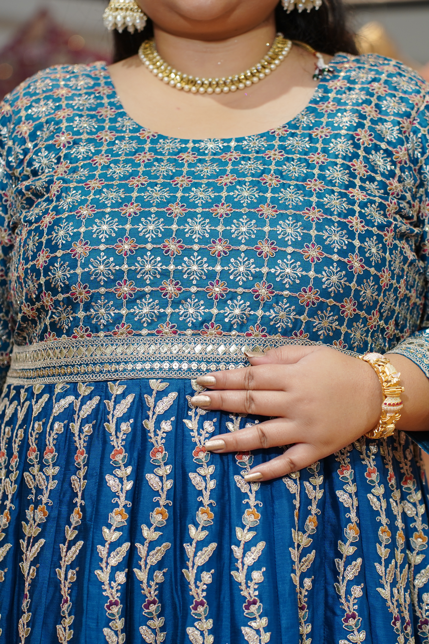 Riyana Navy Embroidered Dress With Dupatta