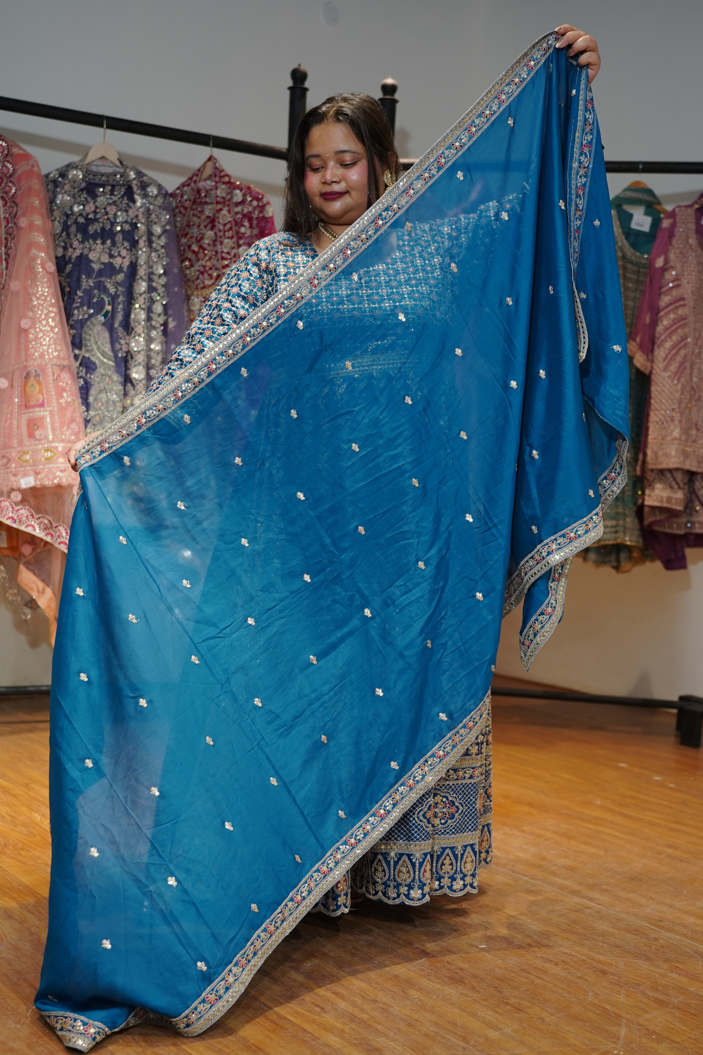 Riyana Navy Embroidered Dress With Dupatta