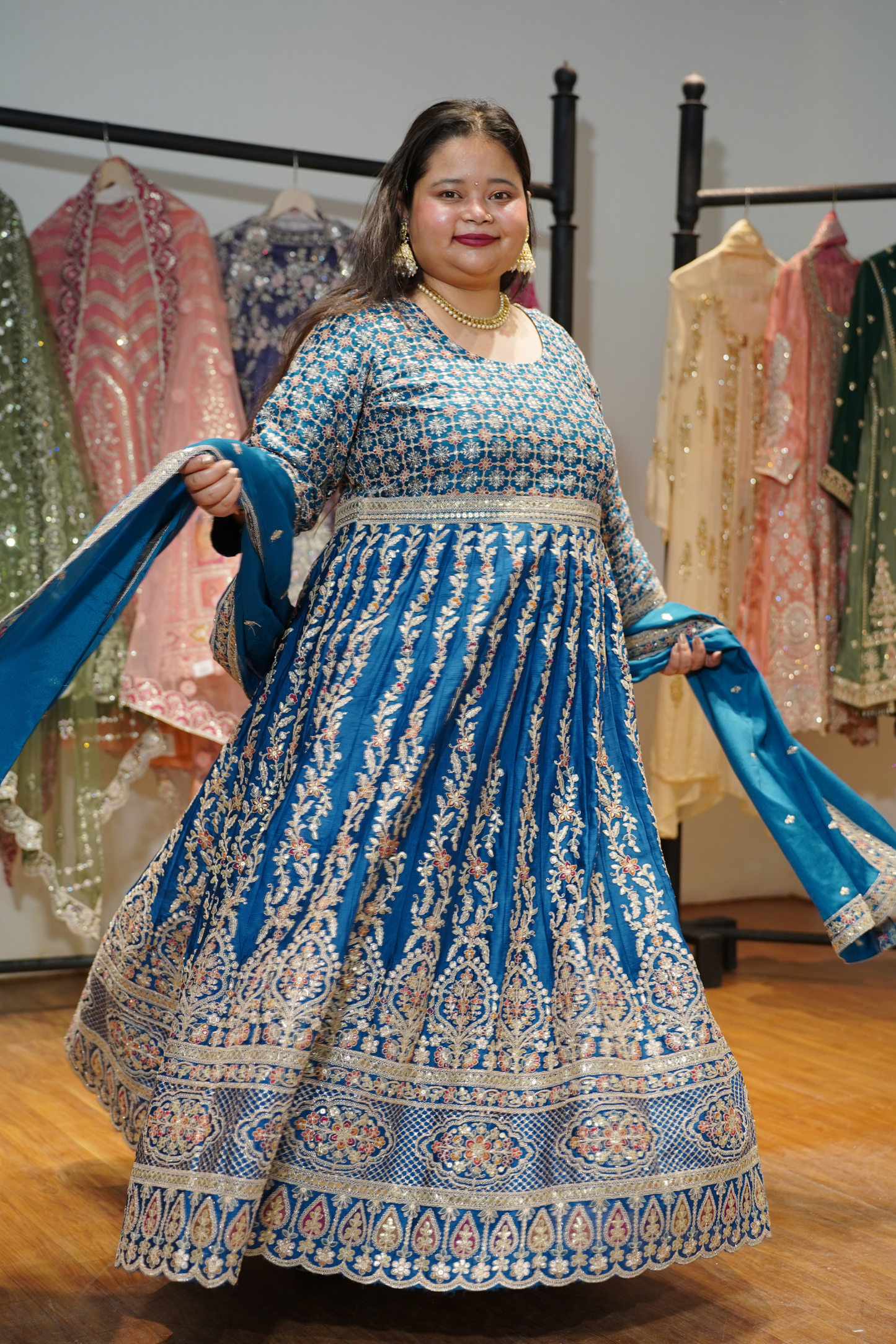 Riyana Navy Embroidered Dress With Dupatta