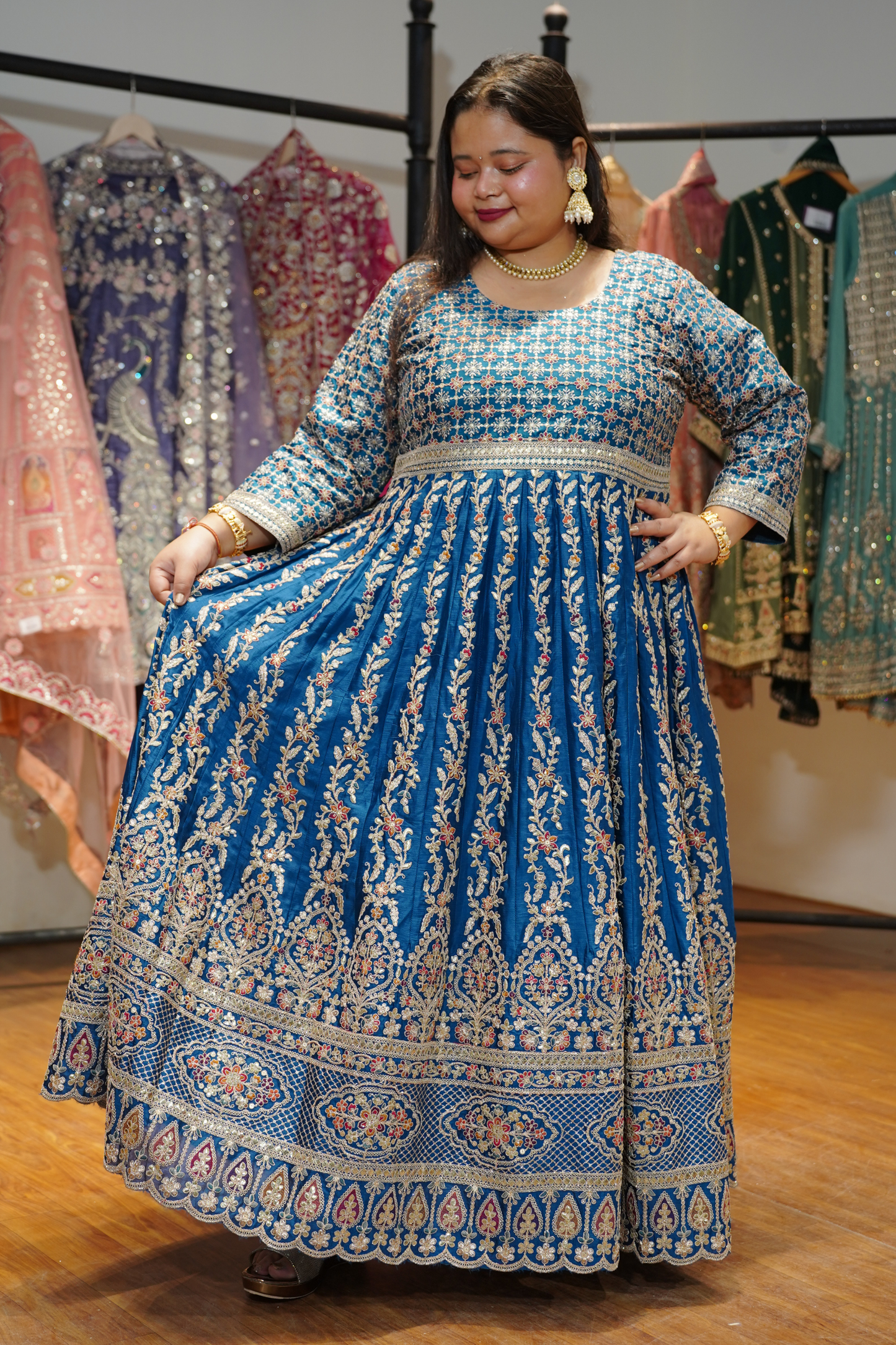 Riyana Navy Embroidered Dress With Dupatta