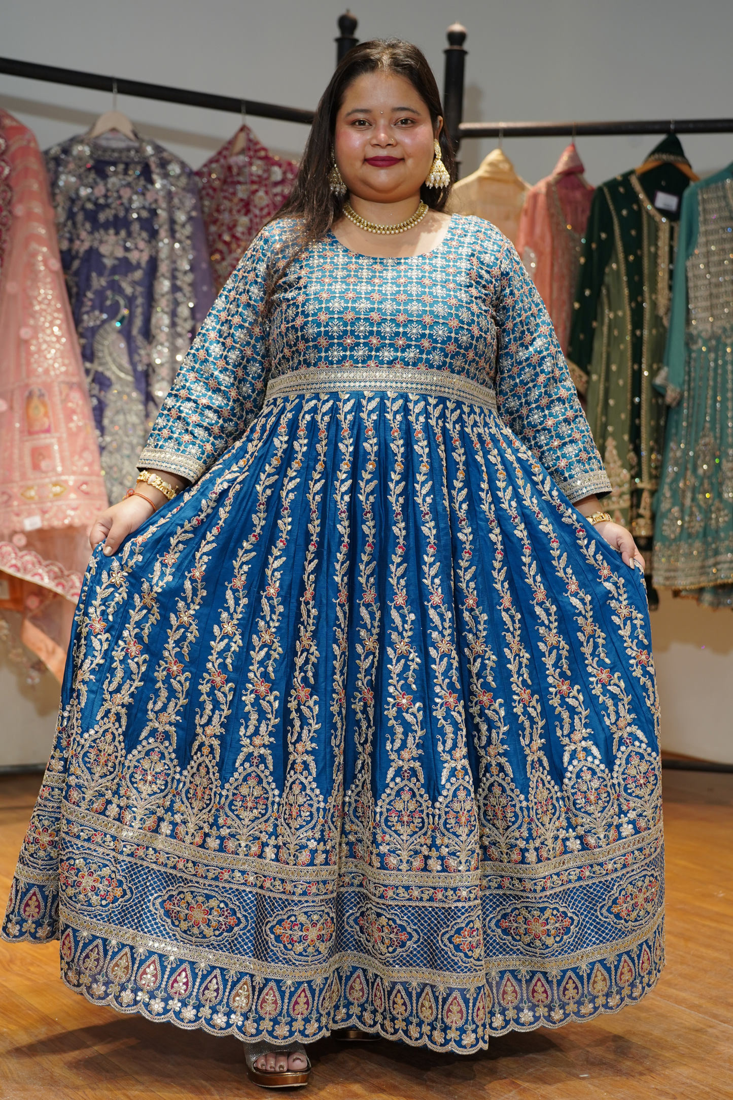 Riyana Navy Embroidered Dress With Dupatta