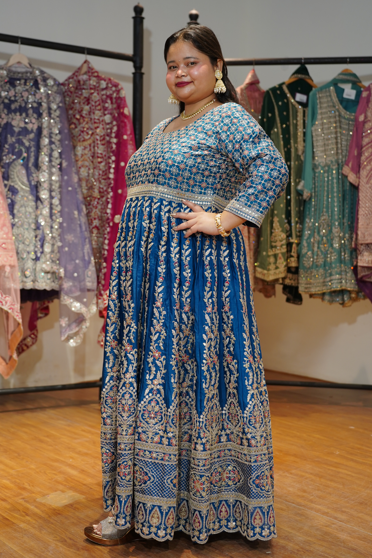 Riyana Navy Embroidered Dress With Dupatta