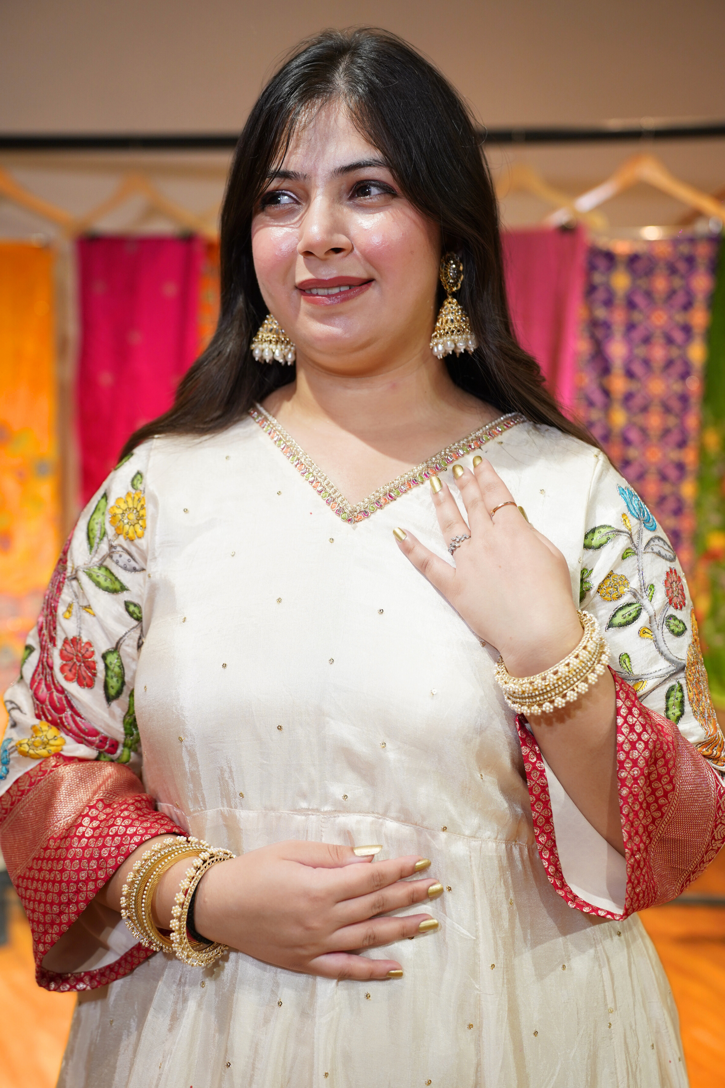 Roha Ivory Silk Dress with Peacock Motifs