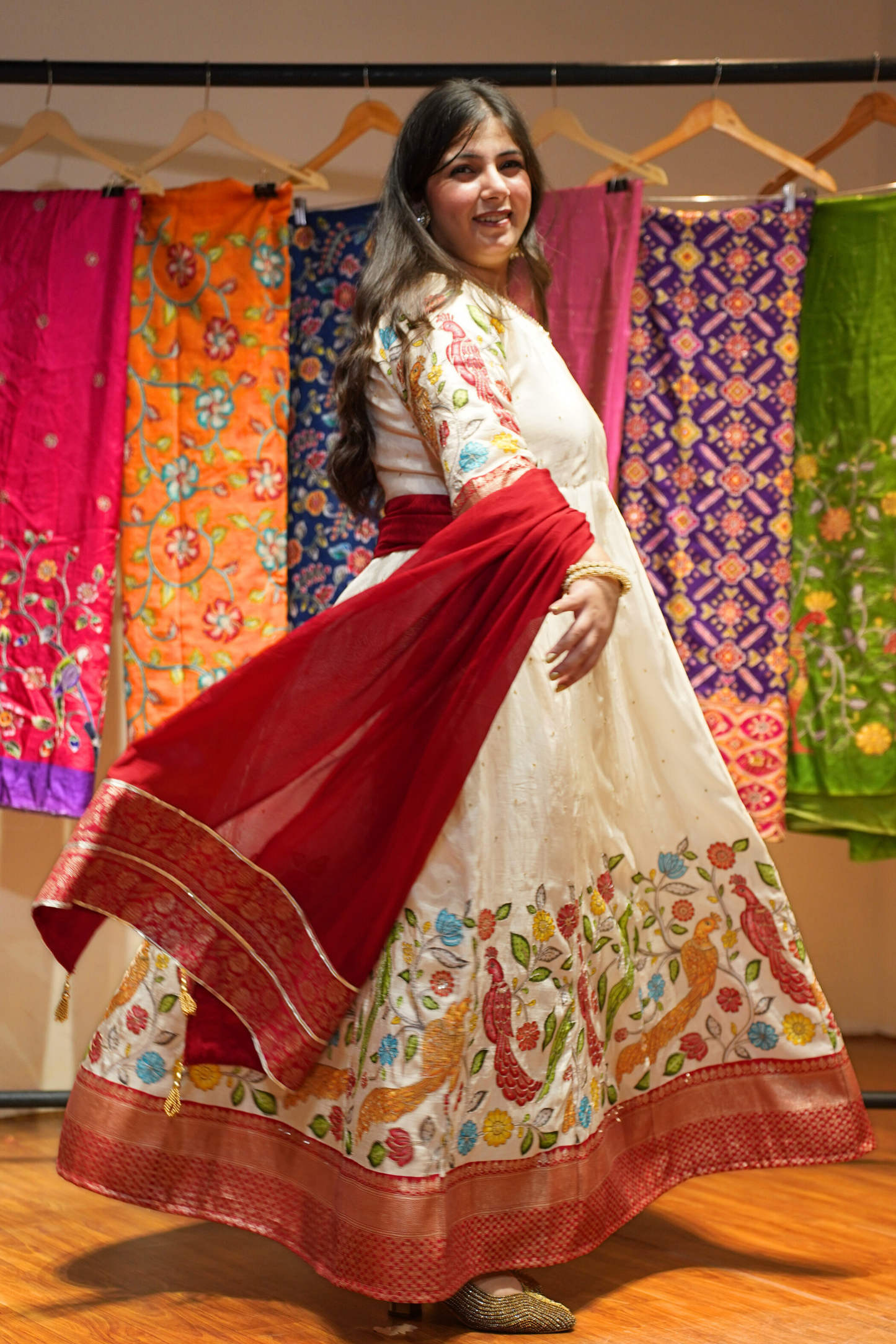 Roha Ivory Silk Dress with Peacock Motifs