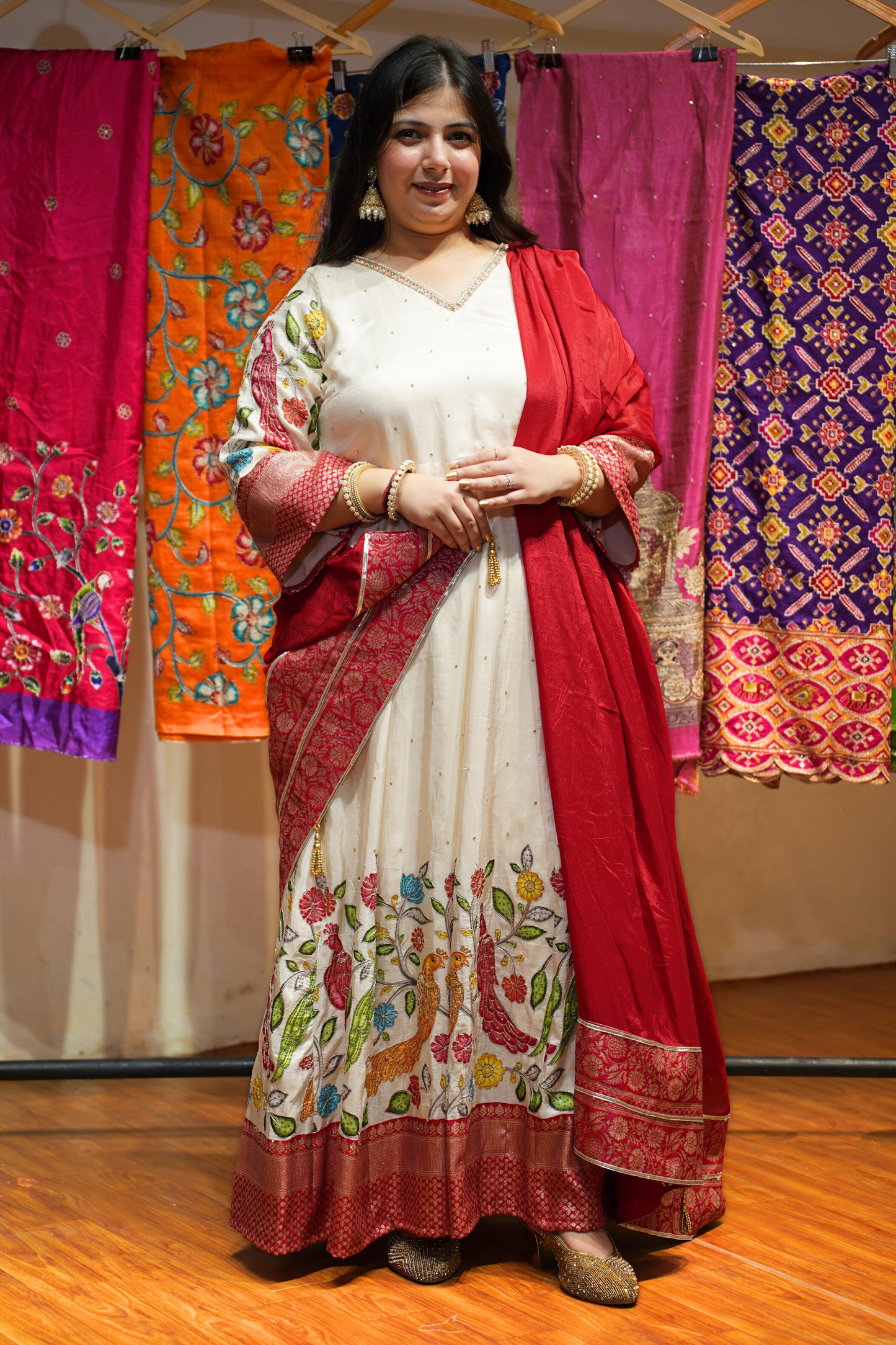 Roha Ivory Silk Dress with Peacock Motifs