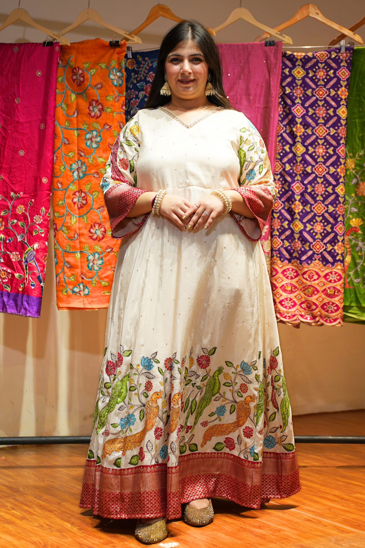 Roha Ivory Silk Dress with Peacock Motifs