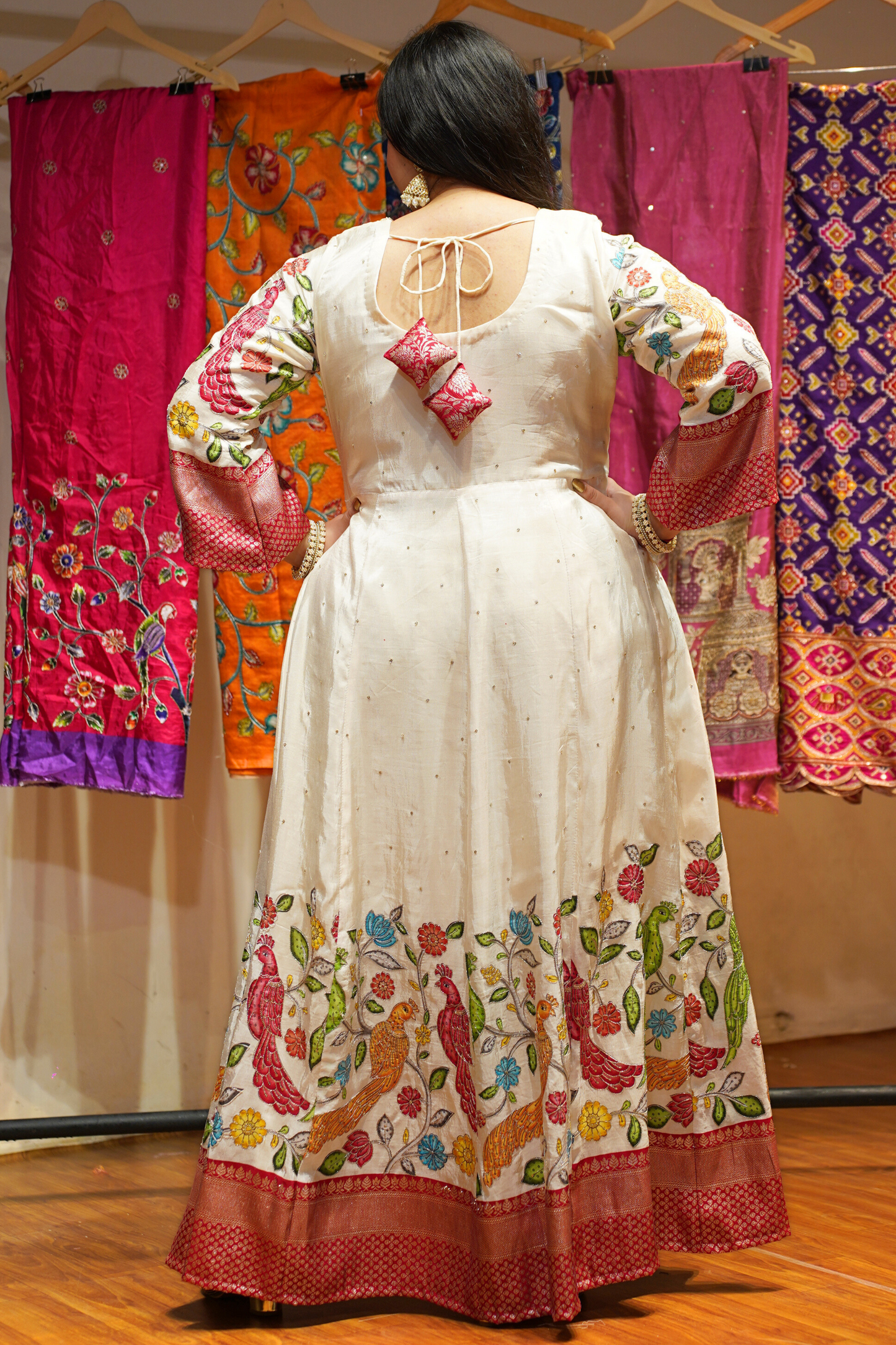 Roha Ivory Silk Dress with Peacock Motifs