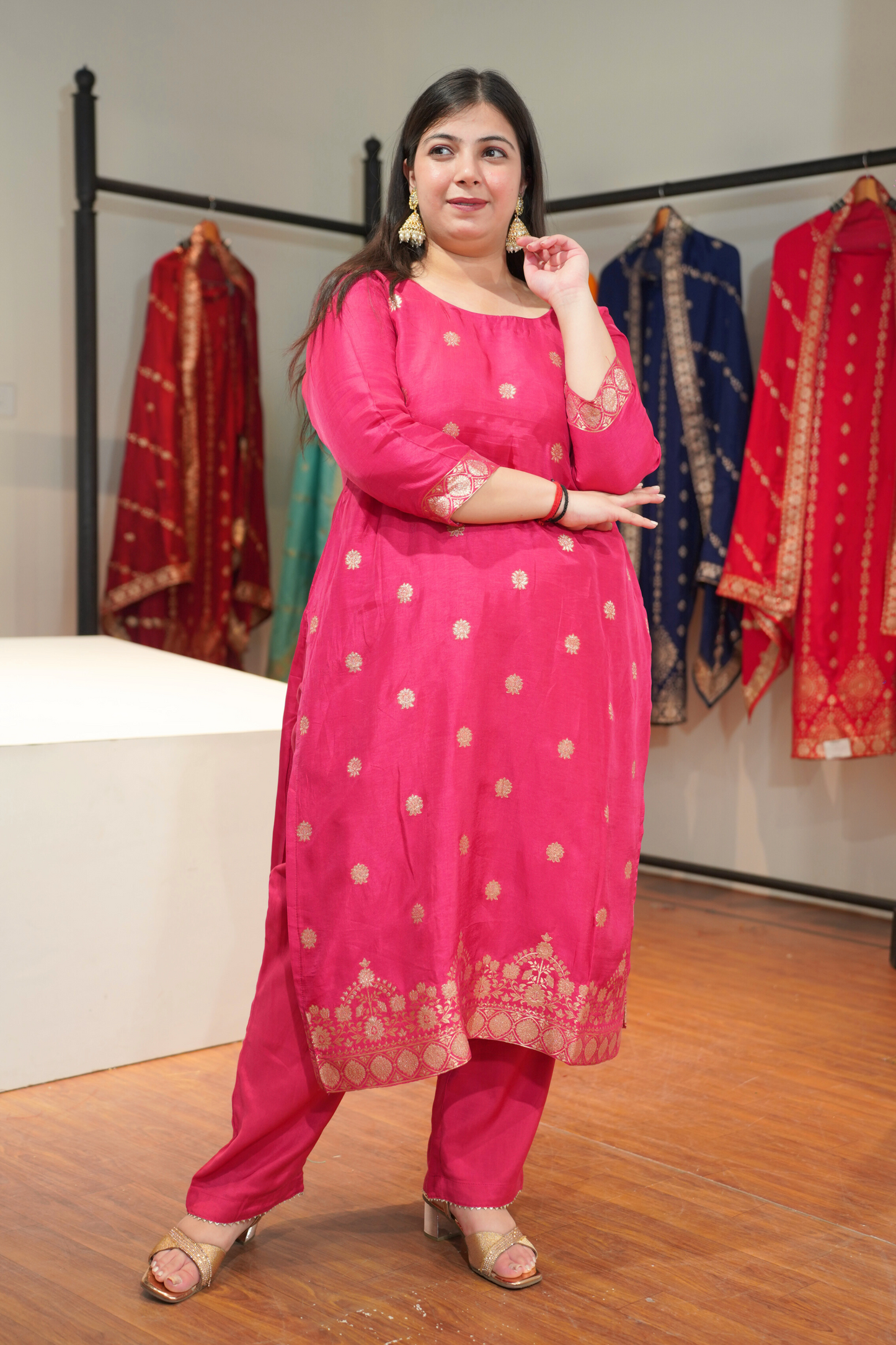 Rohini Pink Jacquard Silk Suit