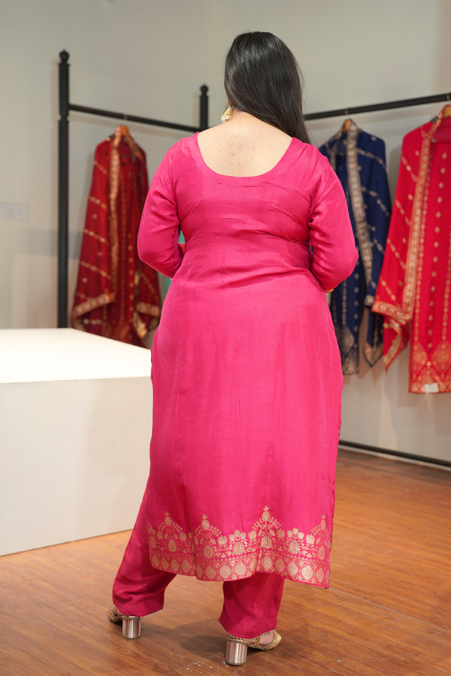 Rohini Pink Jacquard Silk Suit