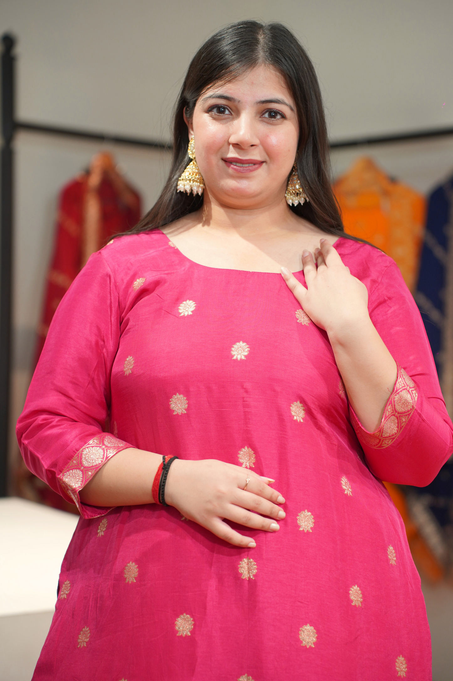 Rohini Pink Jacquard Silk Suit