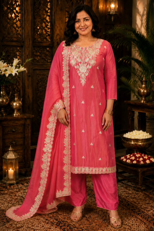 Devyani Tissue Shimmer Suit With Zari Embroidery