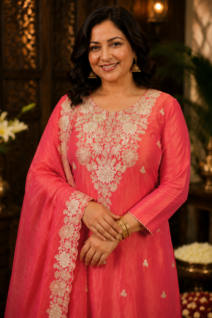 Devyani Tissue Shimmer Suit With Zari Embroidery