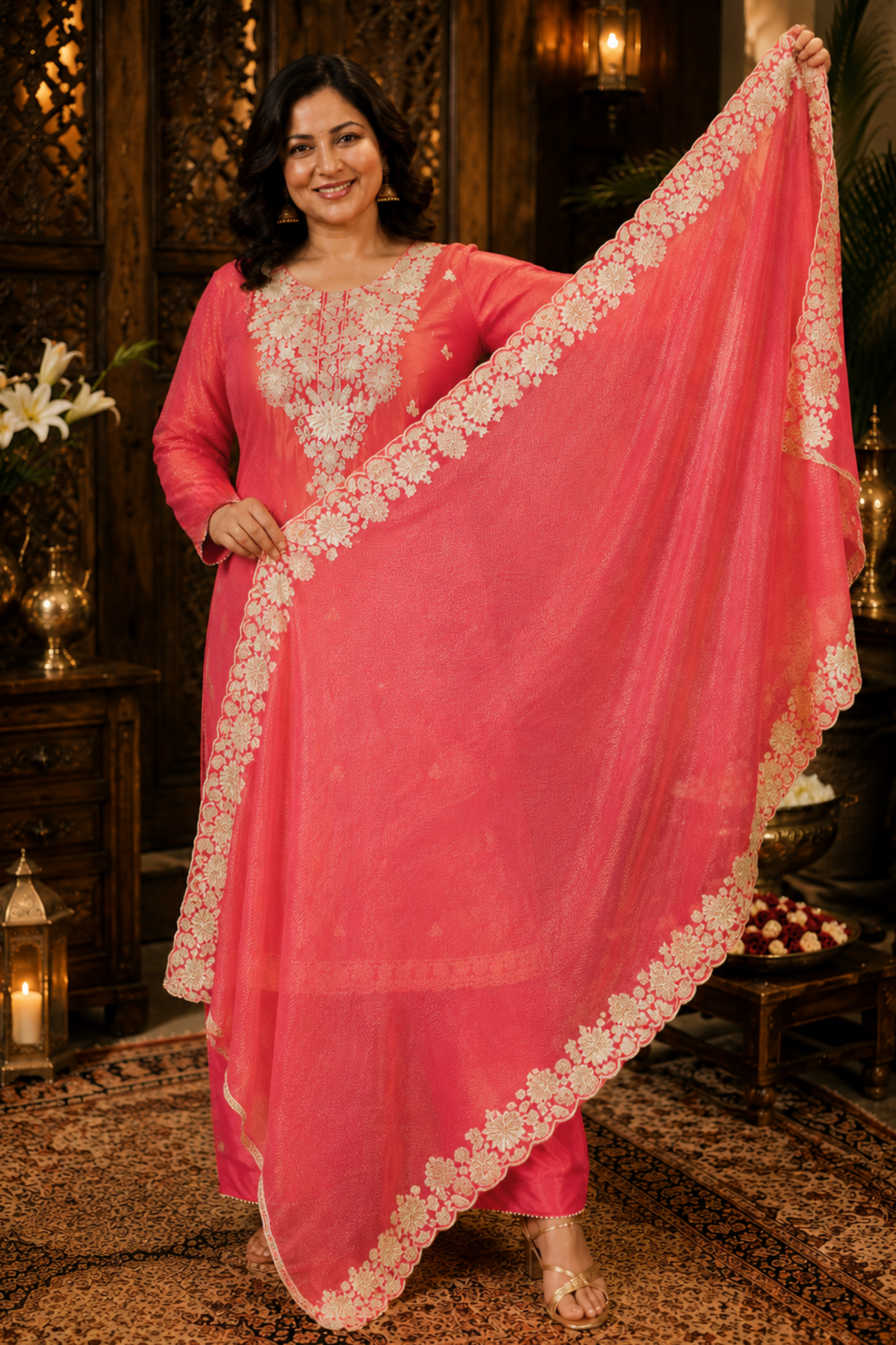 Devyani Tissue Shimmer Suit With Zari Embroidery