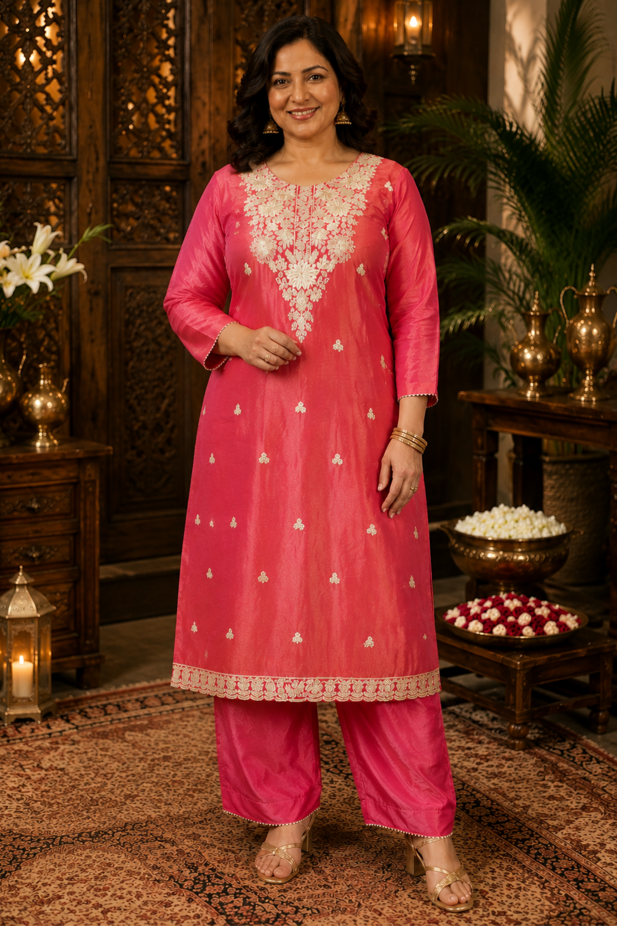 Devyani Tissue Shimmer Suit With Zari Embroidery