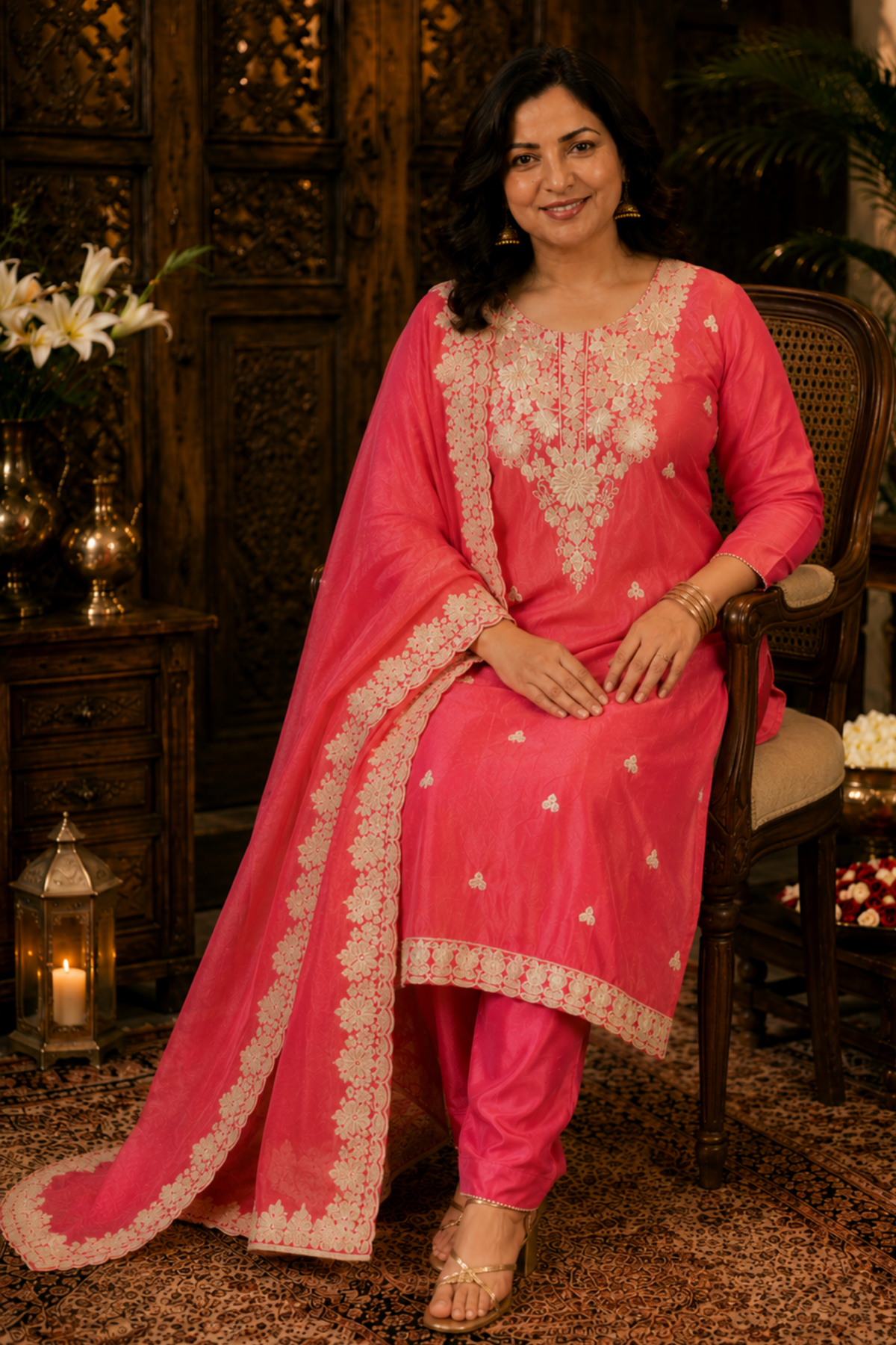 Devyani Tissue Shimmer Suit With Zari Embroidery