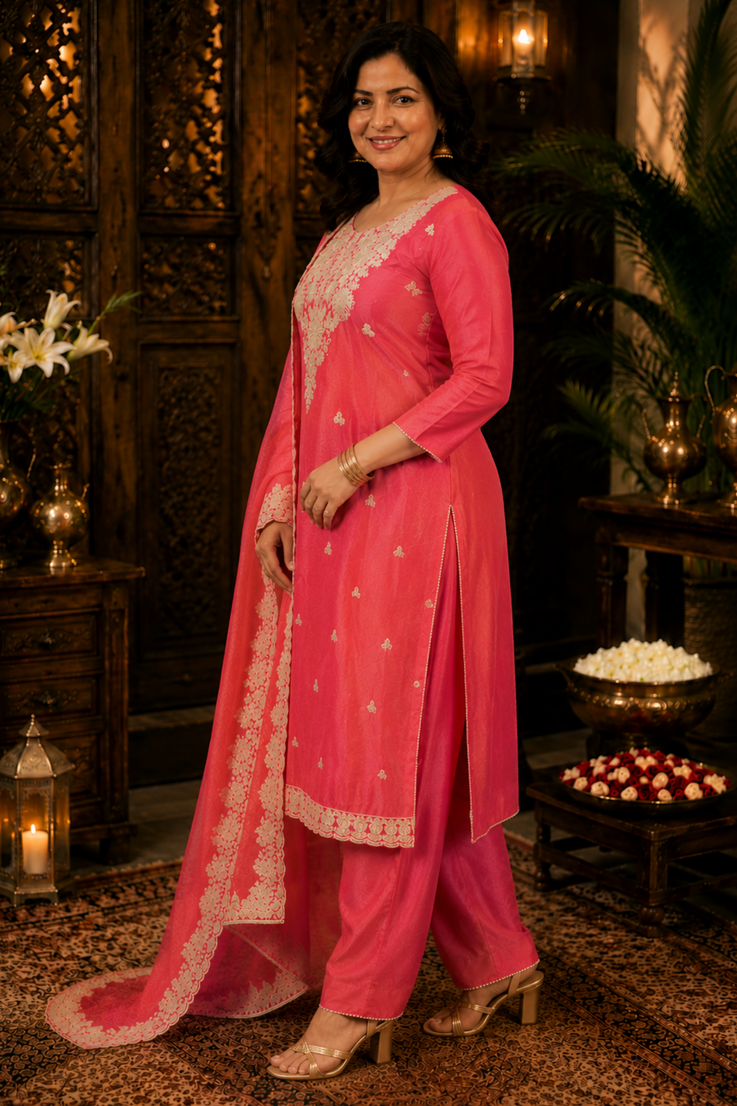 Devyani Tissue Shimmer Suit With Zari Embroidery