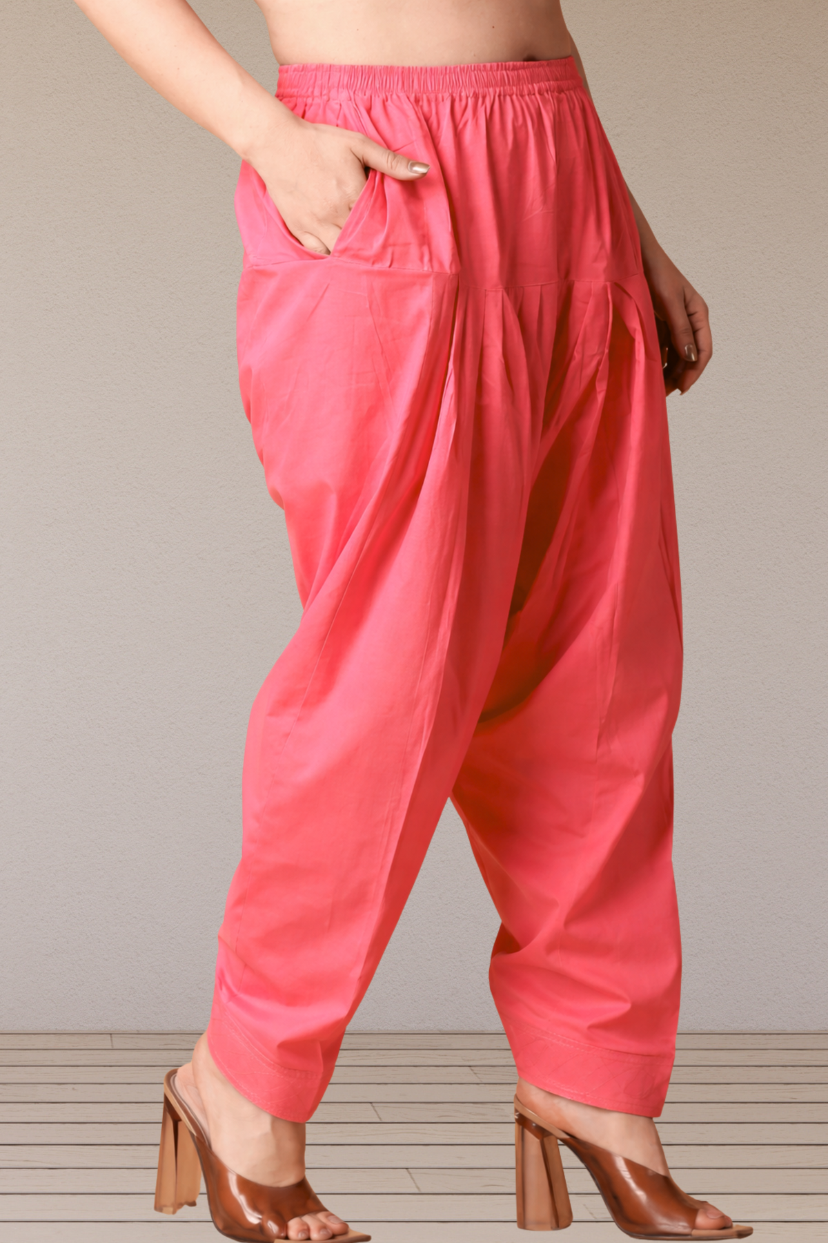 Rose Pink Pleated Cotton Salwar