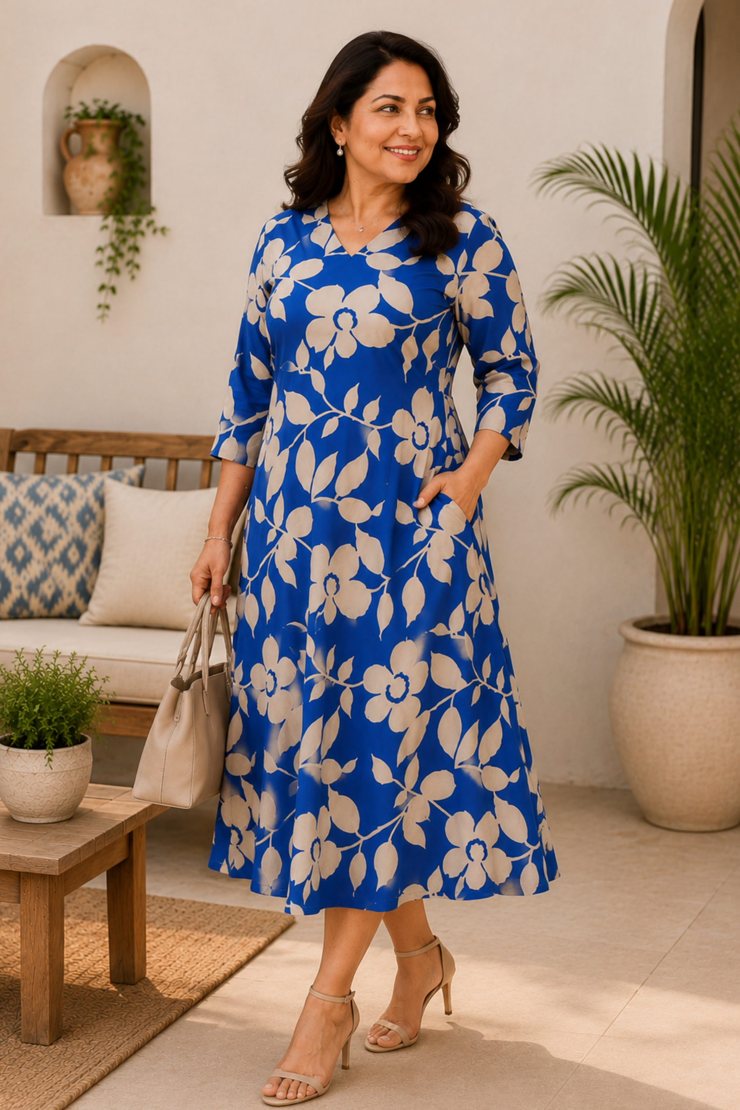 Royal Grace Floral Calf Dress