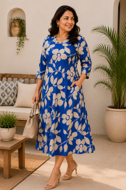 Royal Grace Floral Calf Dress