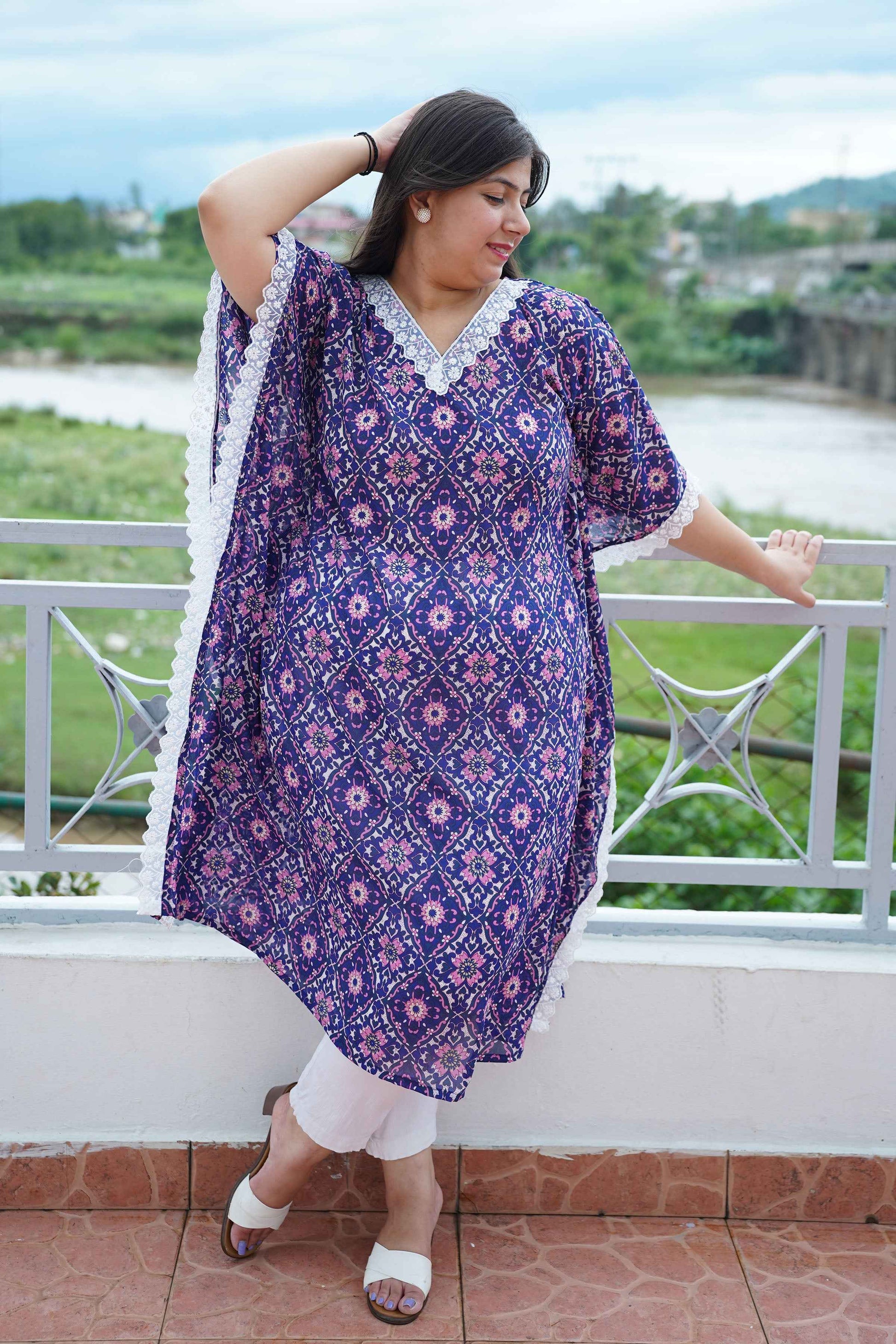 Indigo Shimmer Foiled Kaftan
