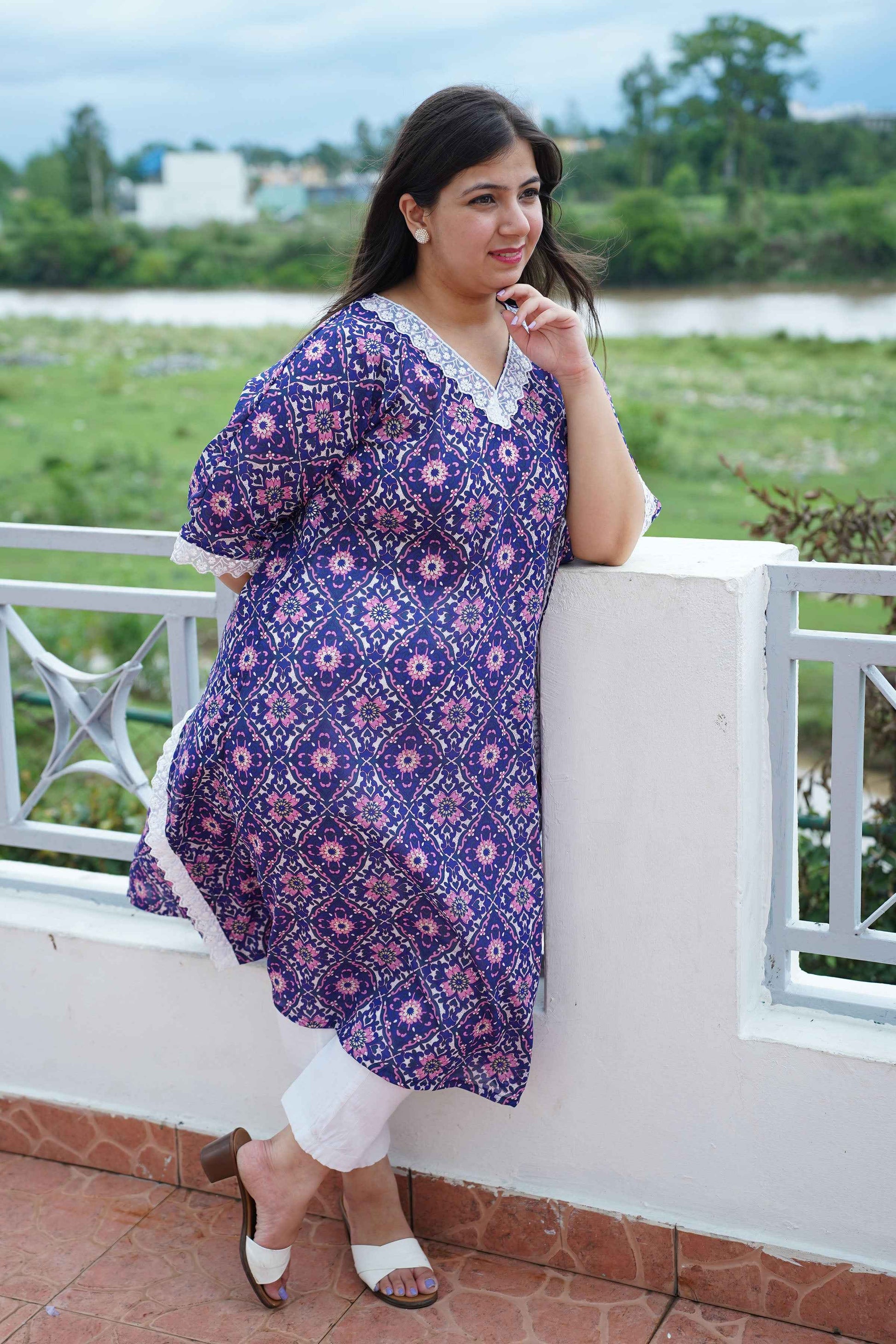 Indigo Shimmer Foiled Kaftan