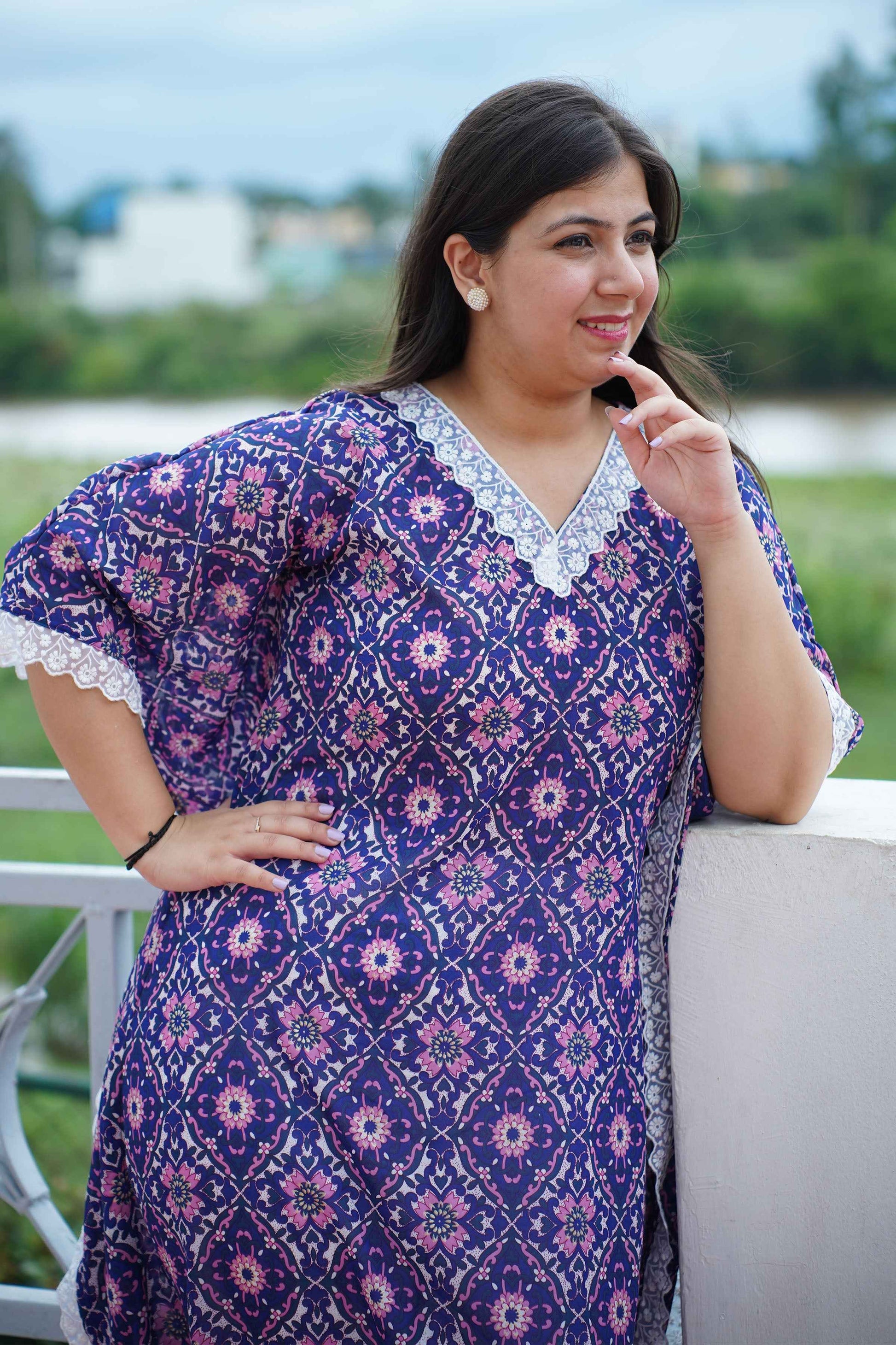 Indigo Shimmer Foiled Kaftan