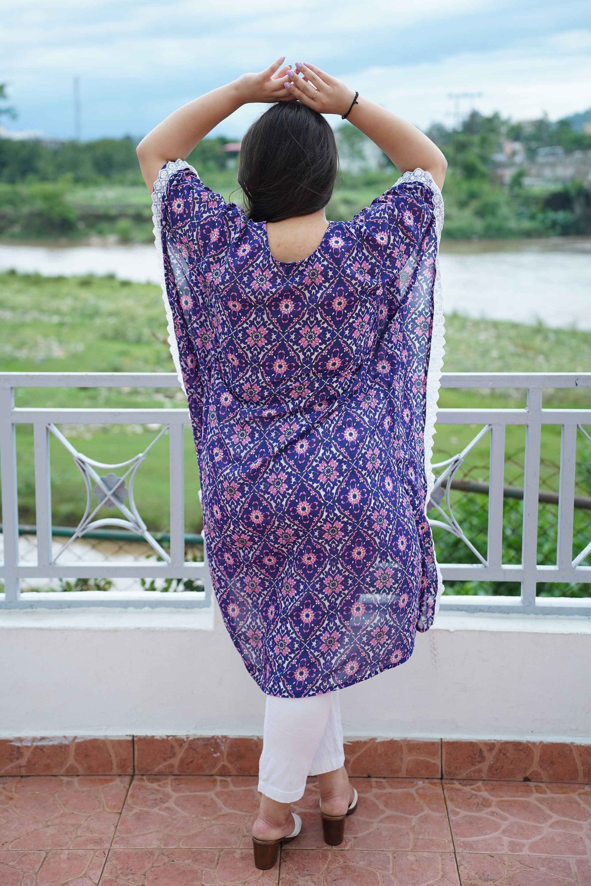 Indigo Shimmer Foiled Kaftan