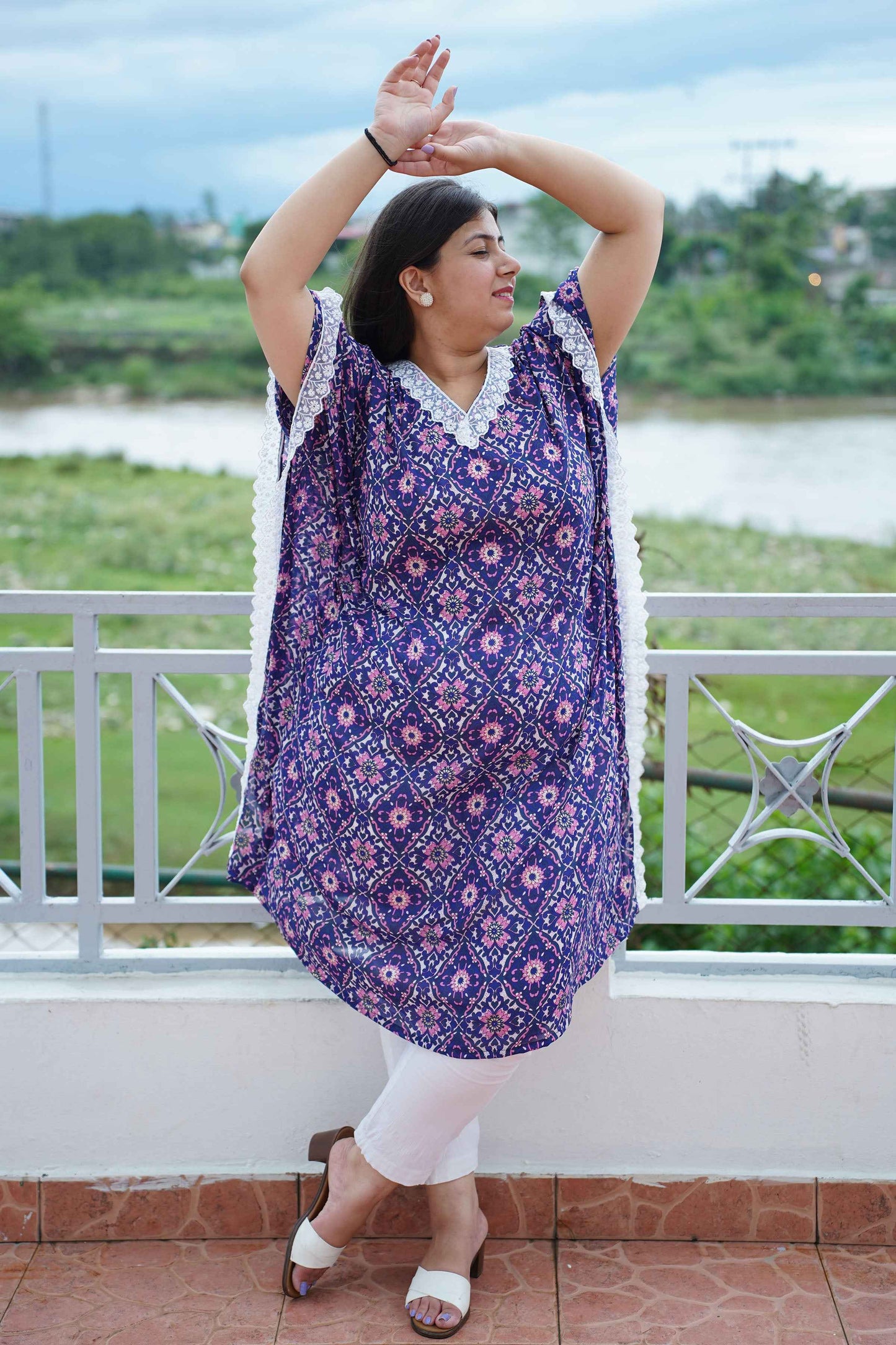 Indigo Shimmer Foiled Kaftan