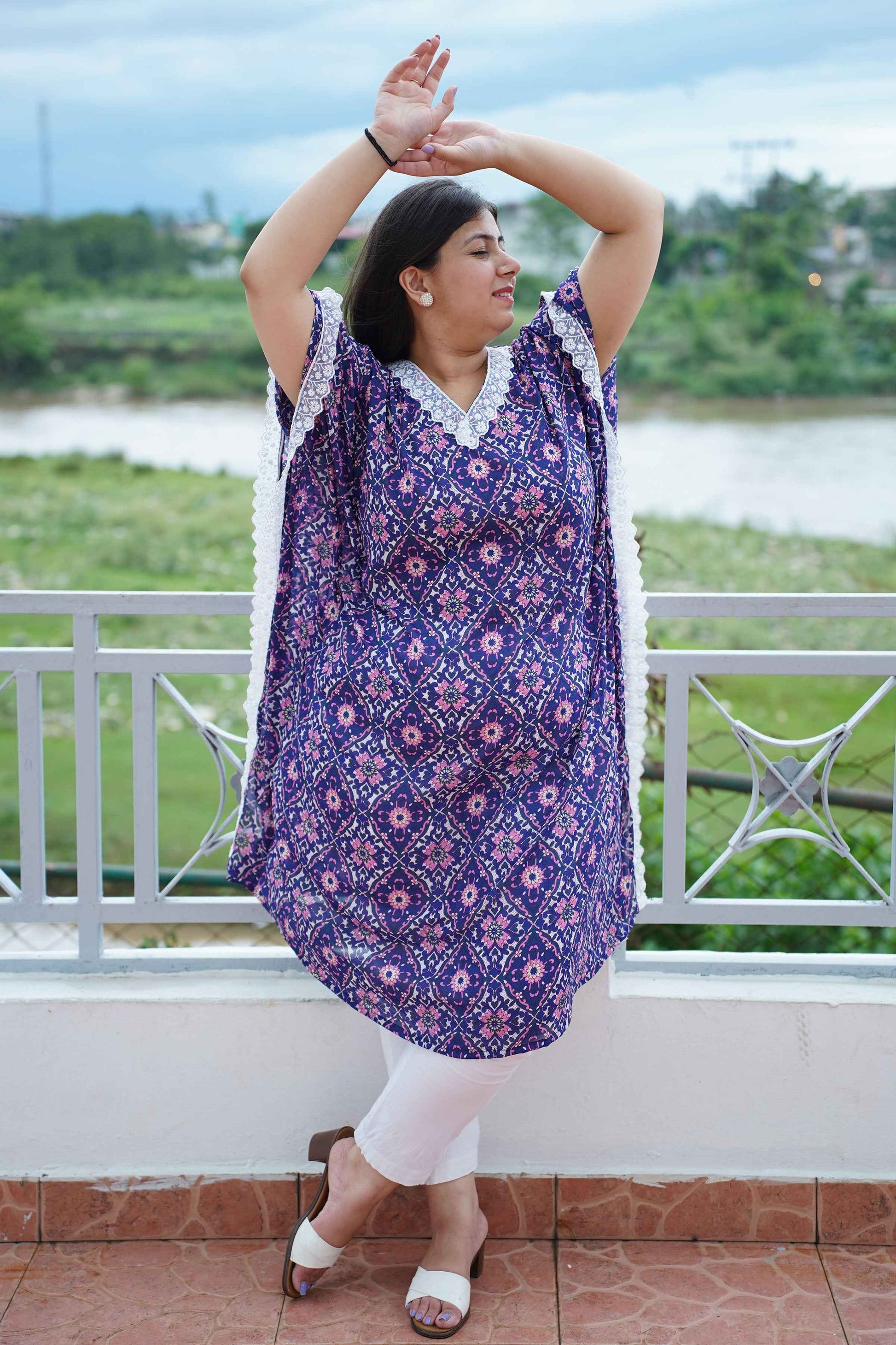 Indigo Shimmer Foiled Kaftan