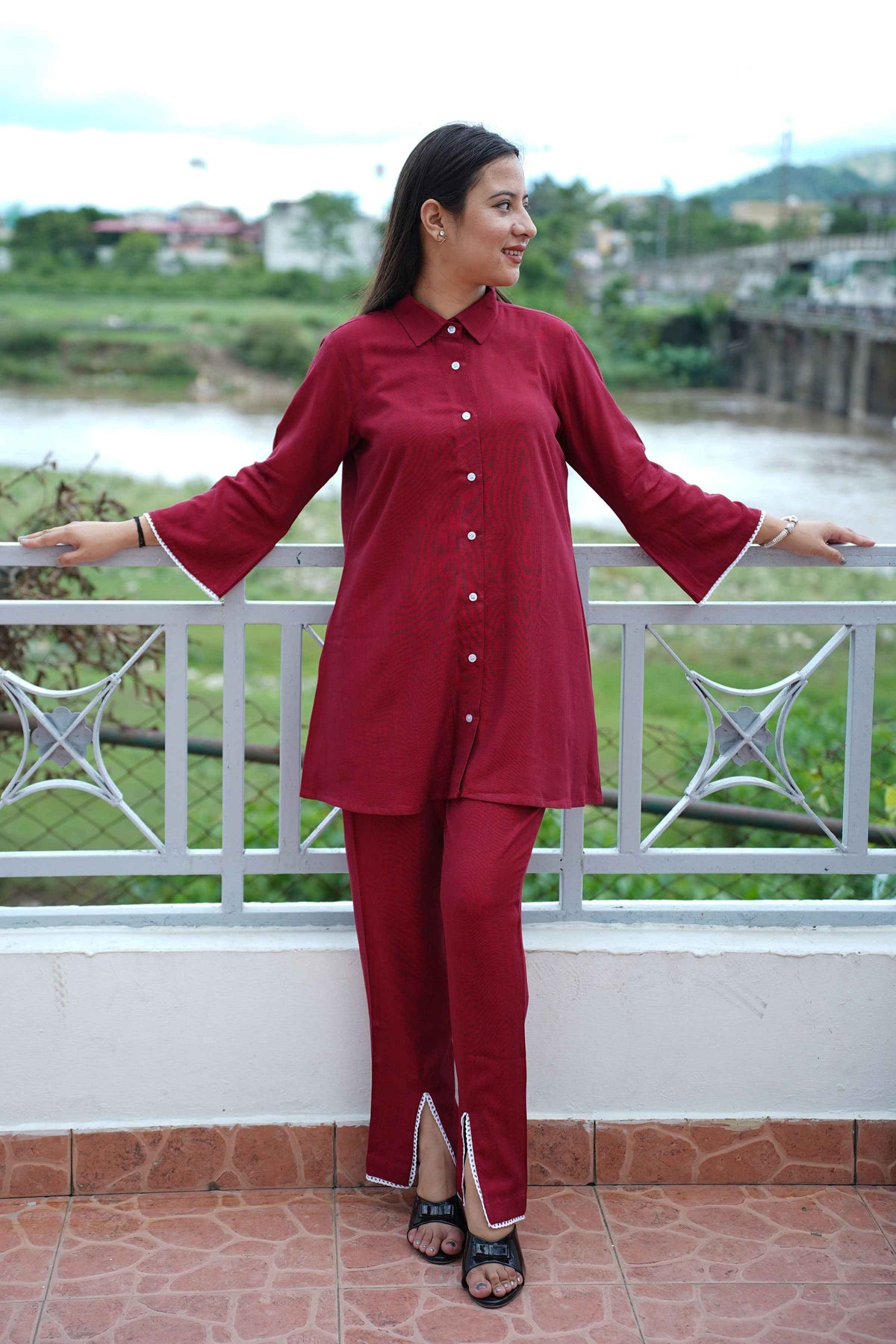 Buy Plus Size ​Ruby Red Rayon Co-ord Set At Apella | Sizes XS to 10 XL | India | Free Delivery | Customized