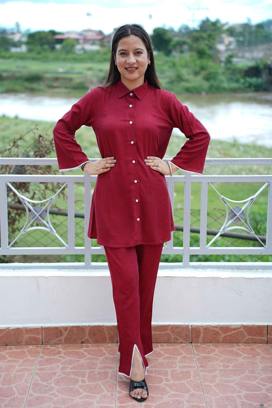 Buy Plus Size ​Ruby Red Rayon Co-ord Set At Apella | Sizes XS to 10 XL | India | Free Delivery | Customized