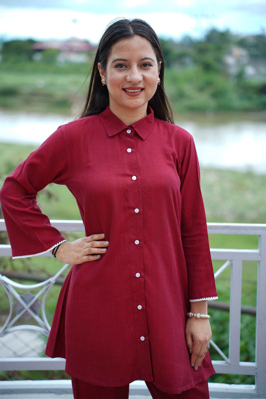 Buy Plus Size ​Ruby Red Rayon Co-ord Set At Apella | Sizes XS to 10 XL | India | Free Delivery | Customized