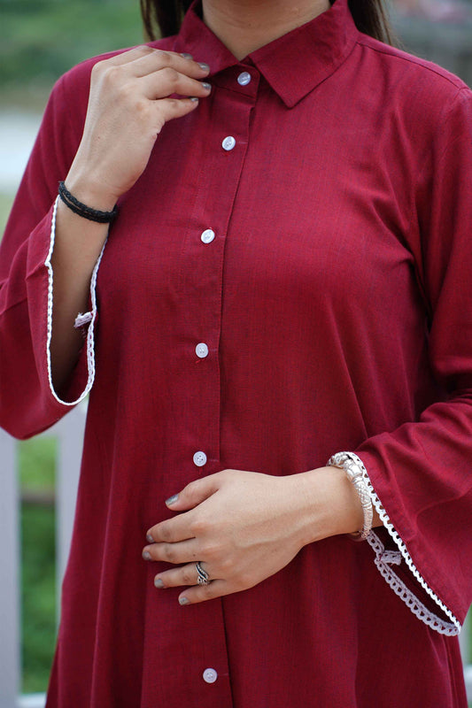 Buy Plus Size ​Ruby Red Rayon Co-ord Set At Apella | Sizes XS to 10 XL | India | Free Delivery | Customized