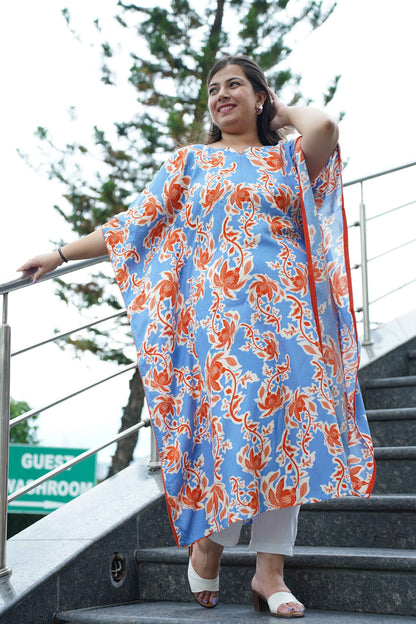 Rusty Blue Floral Rayon Kaftan