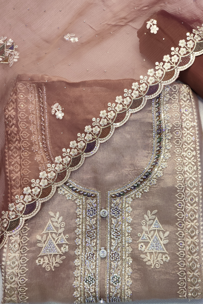 Rust Gleam Shimmer Suit with Stone Work
