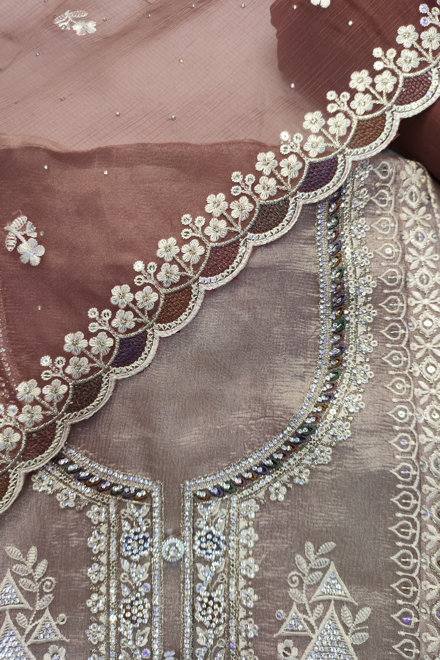 Rust Gleam Shimmer Suit with Stone Work