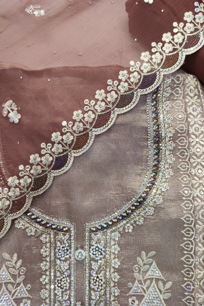 Rust Gleam Shimmer Suit with Stone Work