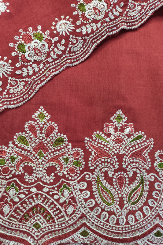 Rust Muslin Suit with Ivory Thread Work