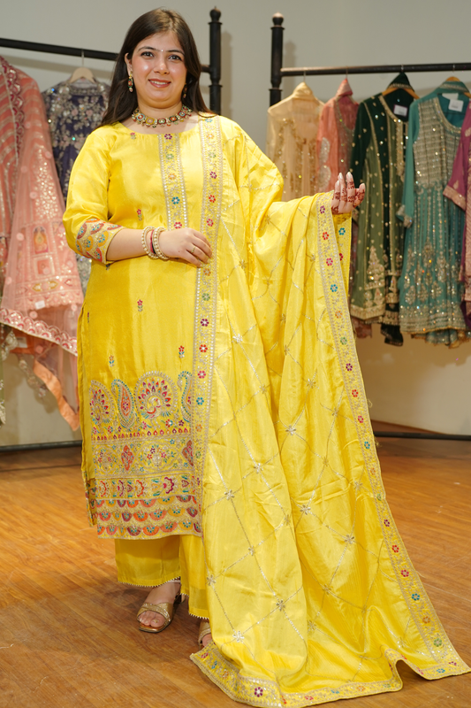 Saanvi Prabha Shimmer Suit With Zari Embroidery