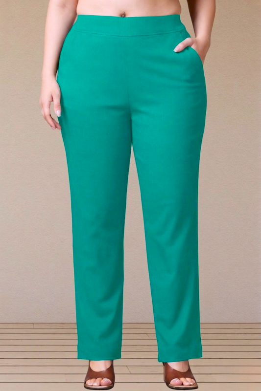 Sea Green Lycra Slub Pants