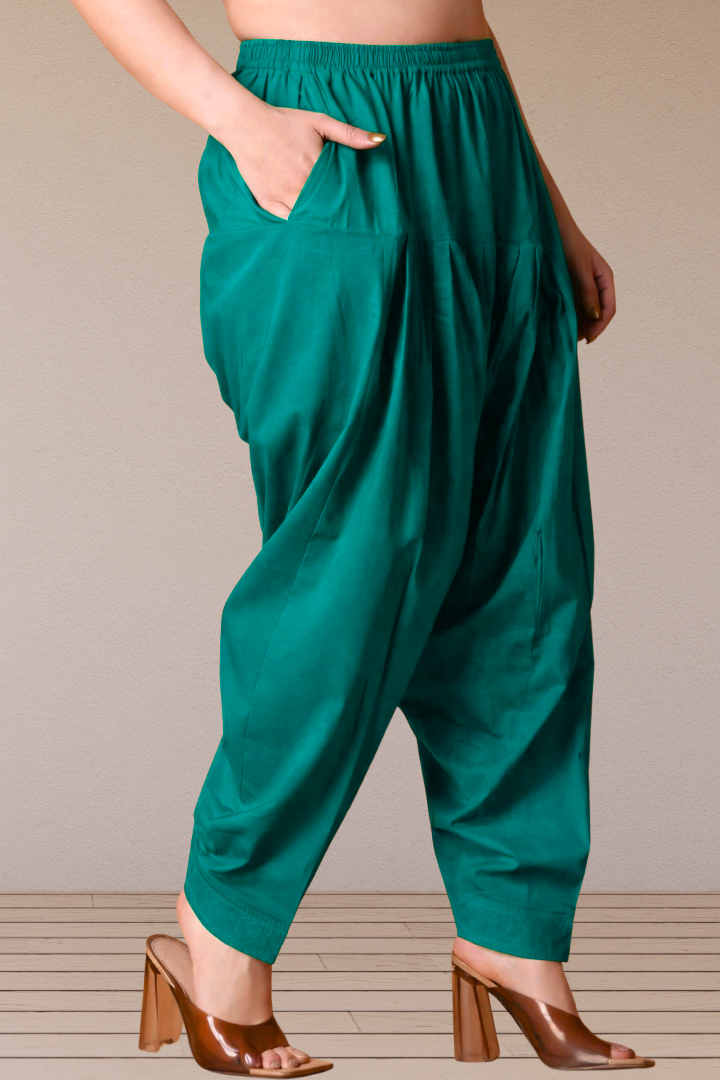 Sea Green Pleated Cotton Salwar